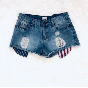 Fifty Street American Flag Distressed Shorts